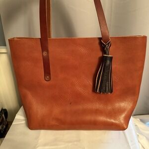 Go Forth Goods Avery Leather Large Brown Tote Bag Purse Thick Leather Tassel